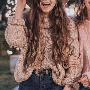 Cream with Metallic gold cowl turtleneck sweater